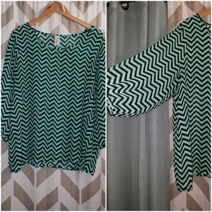 3/4 Sleeve Teal/Black Chevron Blouse